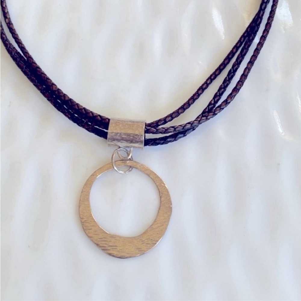 Silpada 3 Strand Brown Leather sterling Pendant 17.5” long N1499 - Picture 4 of 7
